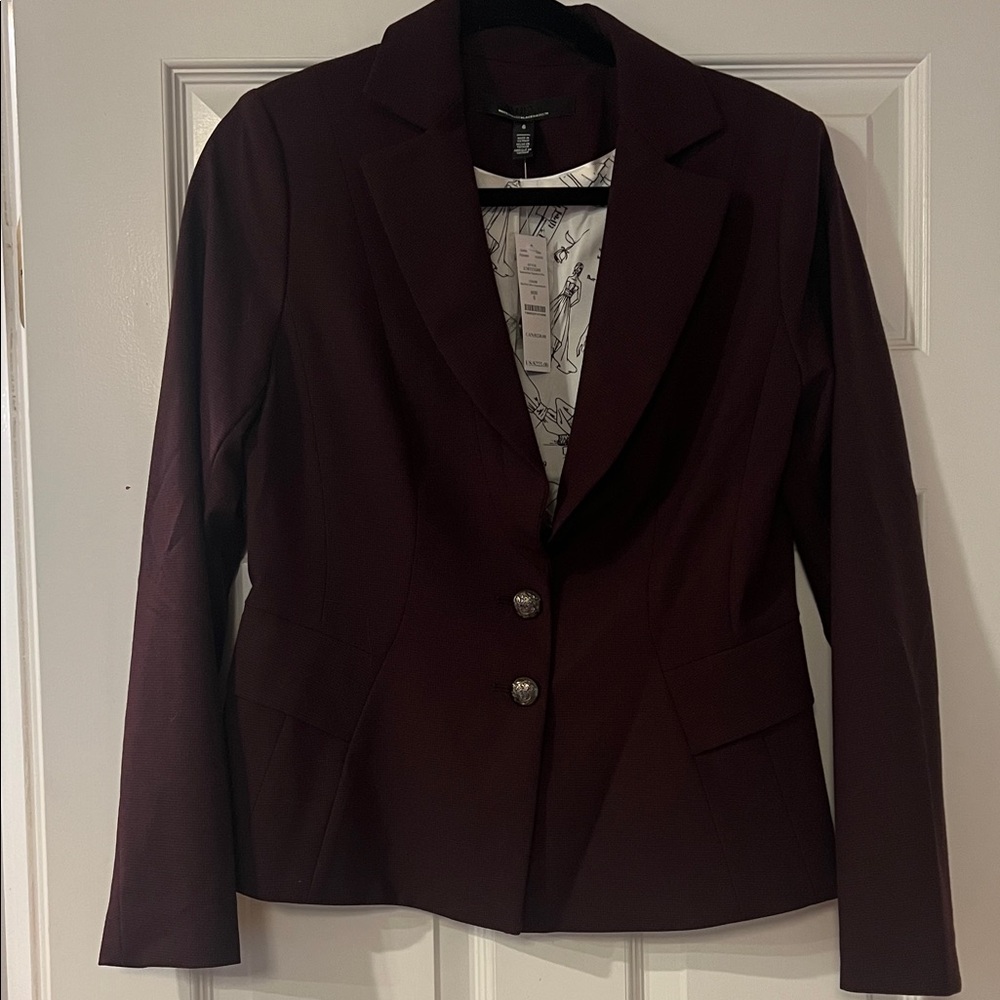 NWT WHBM Seasonless Signature Blazer – Black/Port Mini Houndstooth – Size 6